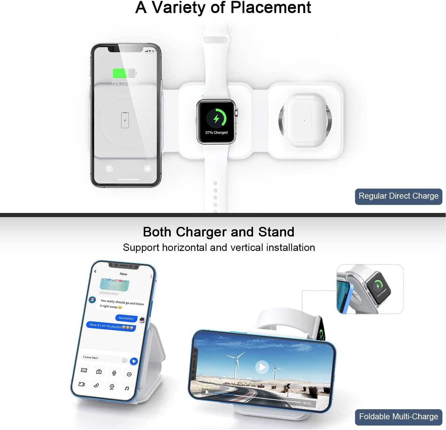 3 In 1 Wireless Charging Station For Phone Watch And Earbuds Fast Charge