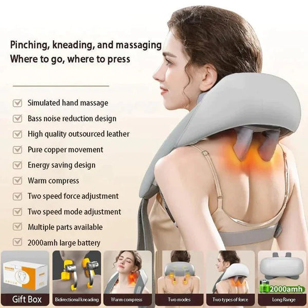 3D Kneading Massage Pillow For Neck Back Stress And Muscle Relief
