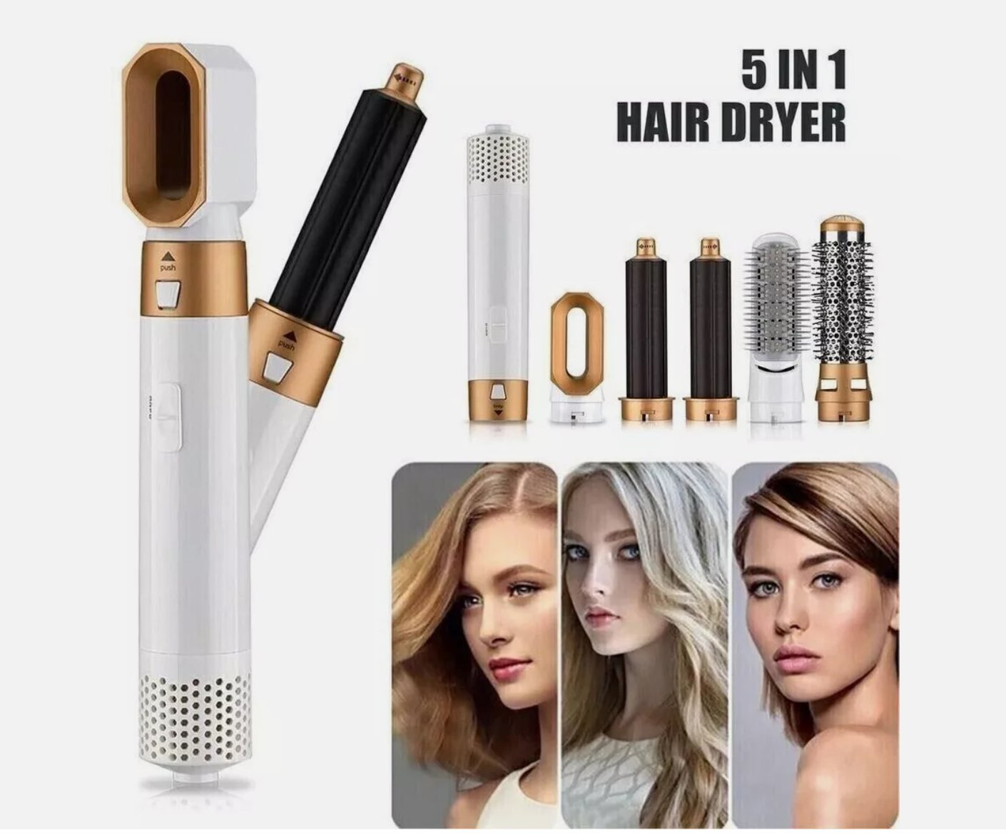 5 In 1 Hot Air Hair Brush Styler For Straightening Curling And Volume