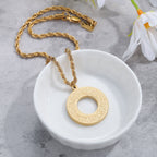 Round Arabic Engraved Pendant Necklace Gold Silver Black Finish