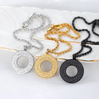 Round Arabic Engraved Pendant Necklace Gold Silver Black Finish