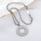 Round Arabic Engraved Pendant Necklace Gold Silver Black Finish