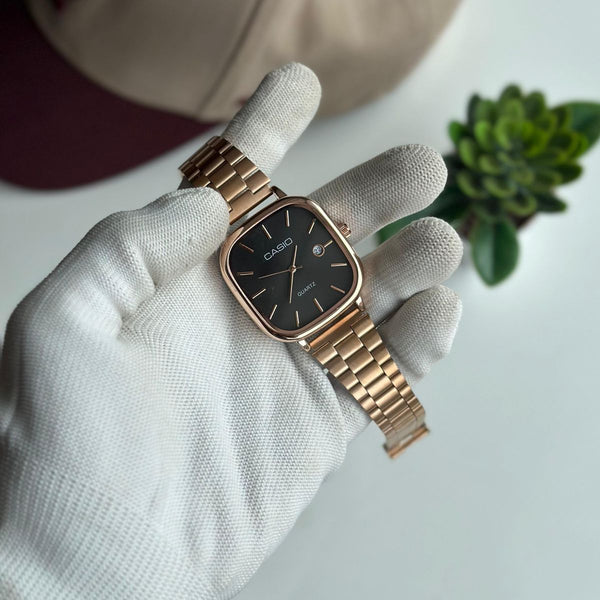 Men Square Dial Watch Slim Steel Design Quartz Movement Casual