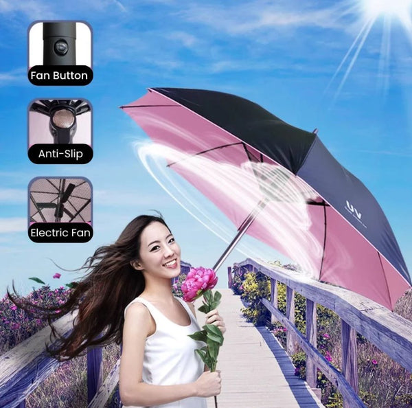 Fan Umbrella with USB Rechargeable Cooling Fan & UV Protection