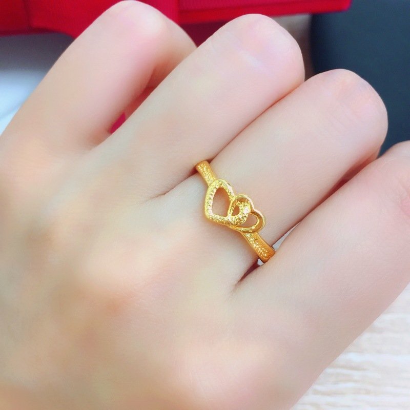 Gold Plated Retro Heart Ring Adjustable Elegant Women Fashion Jewelry