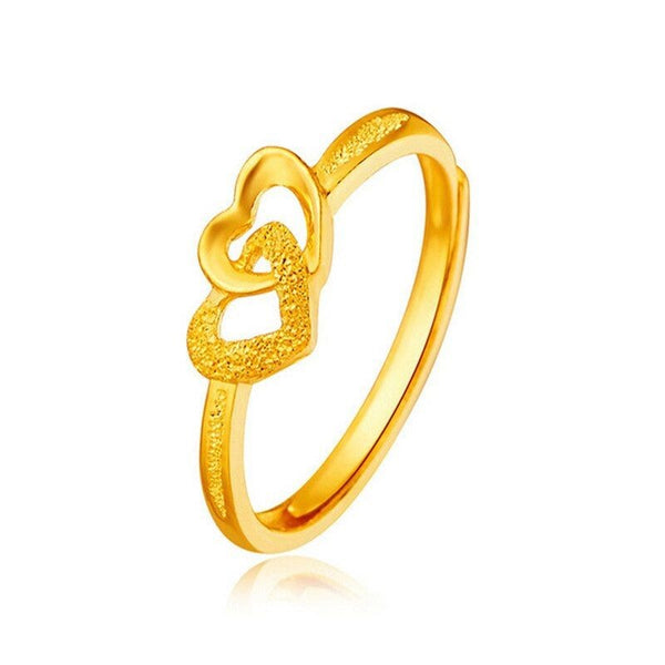 Gold Plated Retro Heart Ring Adjustable Elegant Women Fashion Jewelry