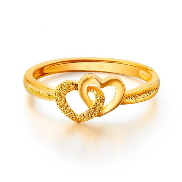 Gold Plated Retro Heart Ring Adjustable Elegant Women Fashion Jewelry