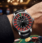 LIGE Roulette Dial Watch with Leather Strap for Bold Daily Style