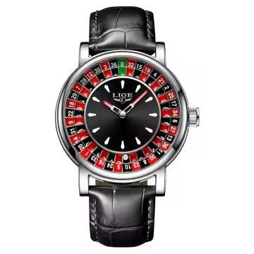 LIGE Roulette Dial Watch with Leather Strap for Bold Daily Style