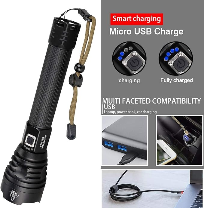 P90 LED Rechargeable Laser Flashlight for Outdoor Safety Use