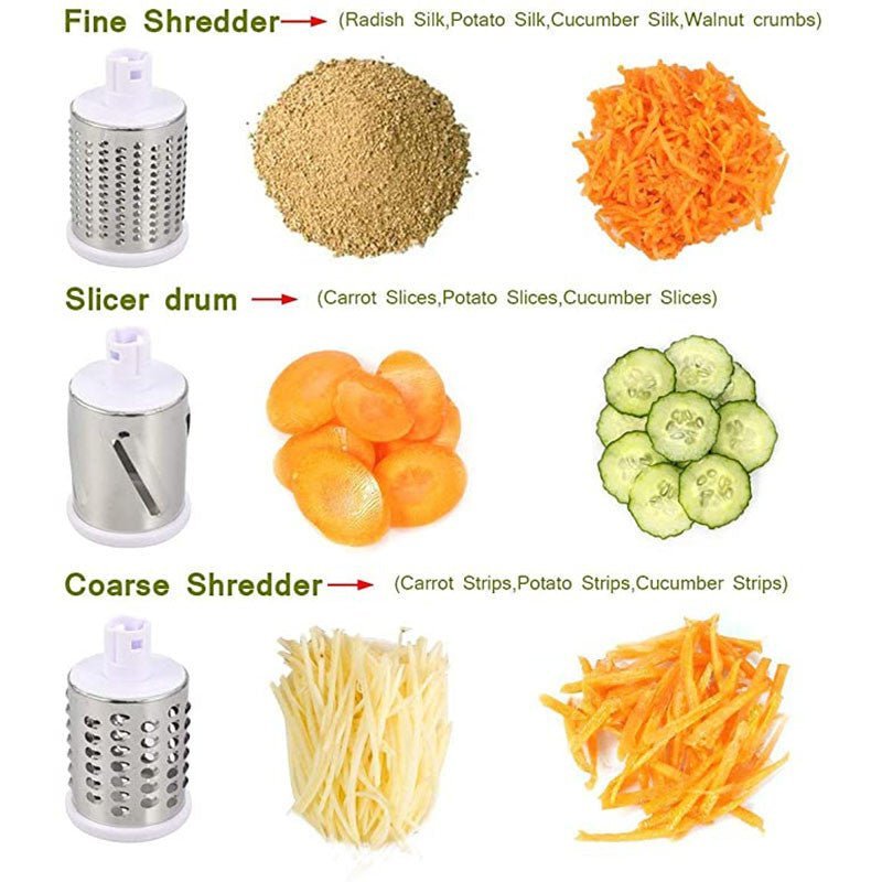Table Top Drum Grater With Stainless Steel Slicer And Shredder Drums