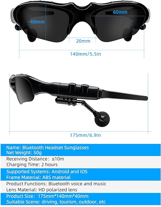 Wireless Bluetooth Headset Sunglasses with Polarized Audio Style