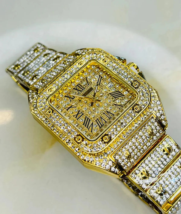 Women Gold Tone Minimalist Elegant Wristwatch With Sparkling Accents