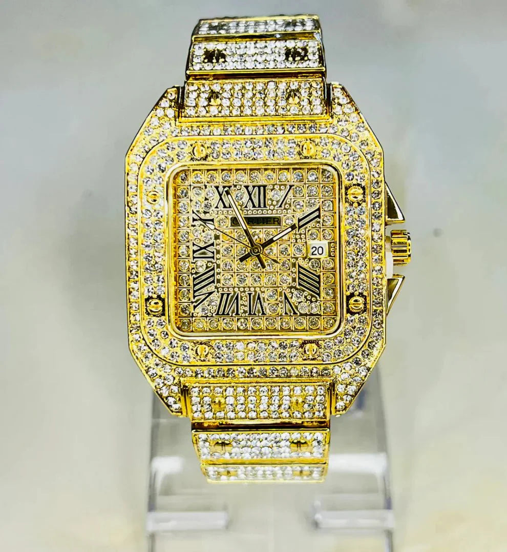Women Gold Tone Minimalist Elegant Wristwatch With Sparkling Accents
