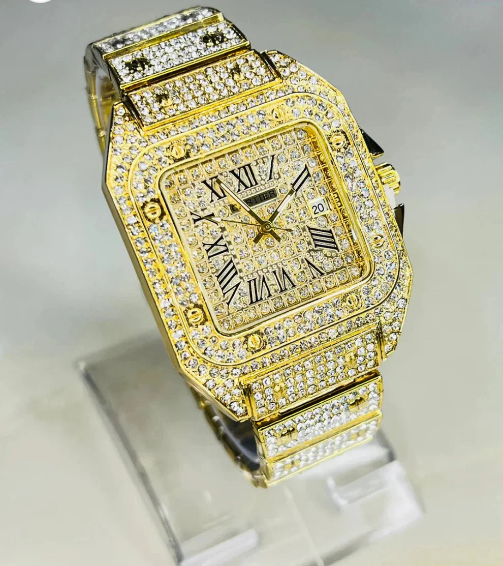 Women Gold Tone Minimalist Elegant Wristwatch With Sparkling Accents