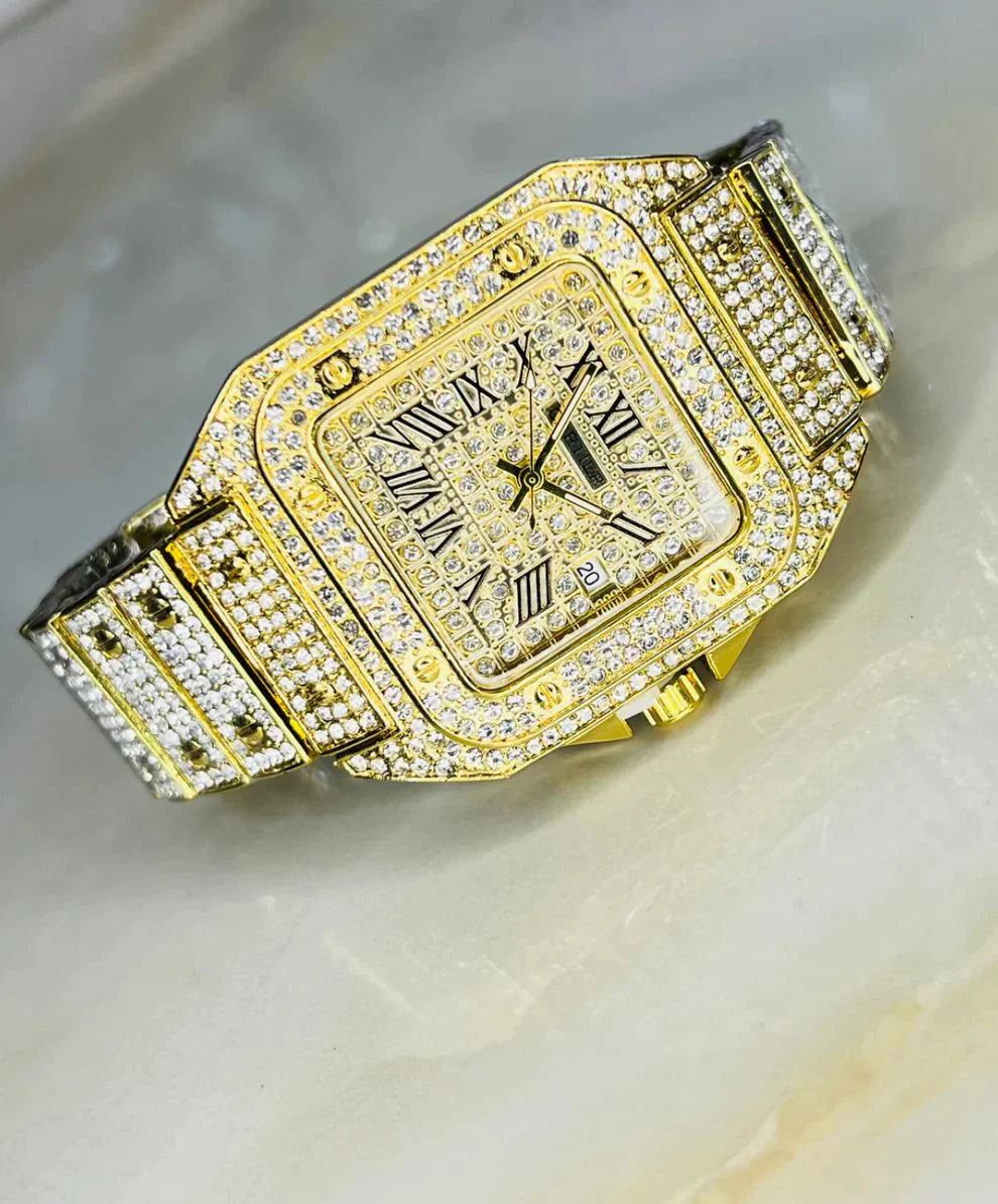 Women Gold Tone Minimalist Elegant Wristwatch With Sparkling Accents